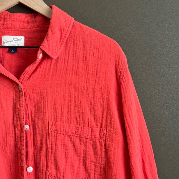 Universal Thread Coral Button Front Shirt 100% Cotton Gauze - Picture 4 of 6